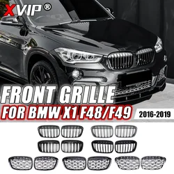 XVIP Glossy Black Diamonds Style Front Bumper Kidney Grilles For BMW X1 F48 F49 2016-2019 Shiny Line Style Upper Racing Grilles