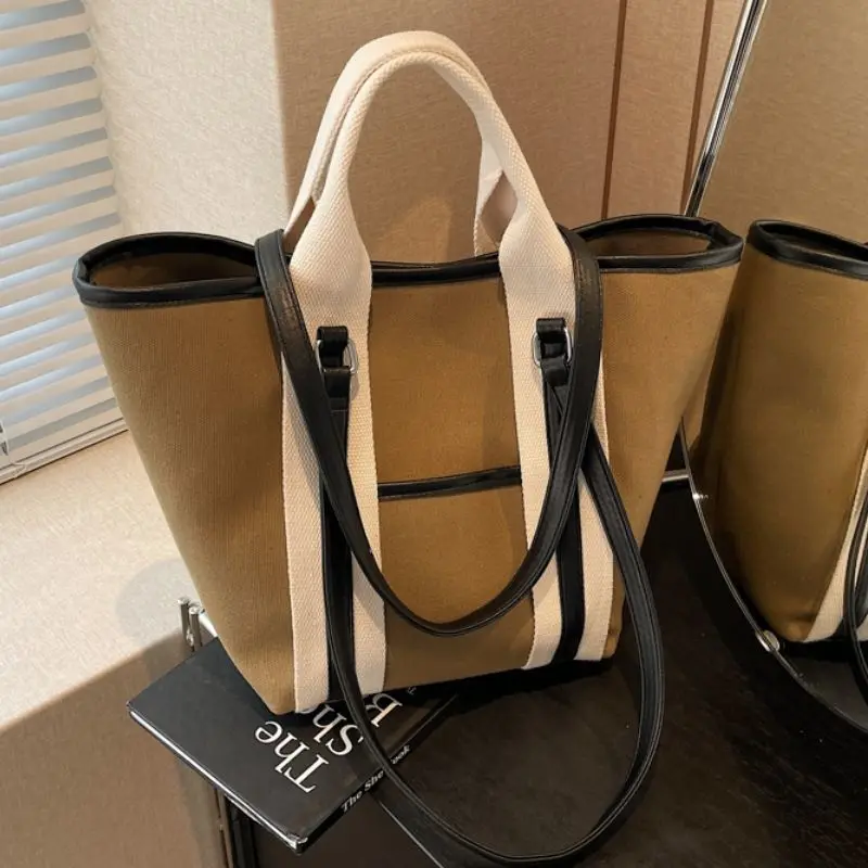 

Женские сумки большой вместимости, новинка 2025, модная высококачественная парусиновая сумка на одно плечо, ручная сумка-ведро из ткани, пригородная большая сумка