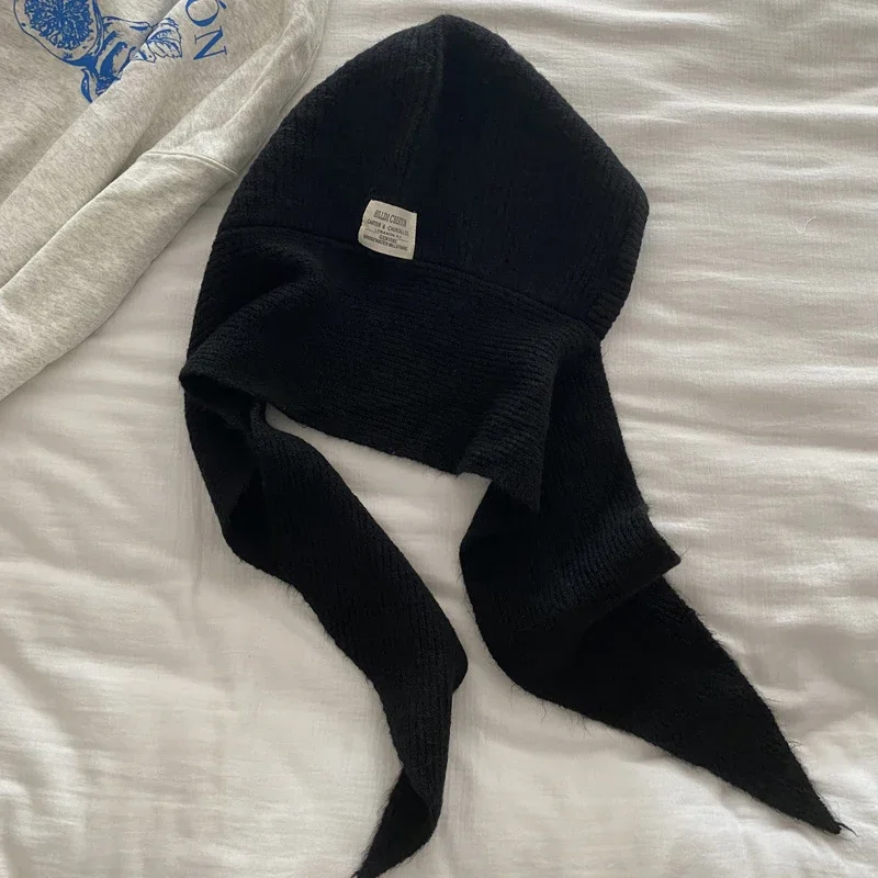 Winterwarme Woll-Strickmütze mit Falschem Schalkragen, Kapuzenpullover und Einteiligem Nackenwärmer für den Außeneinsatz bei Kälte – Detail 15