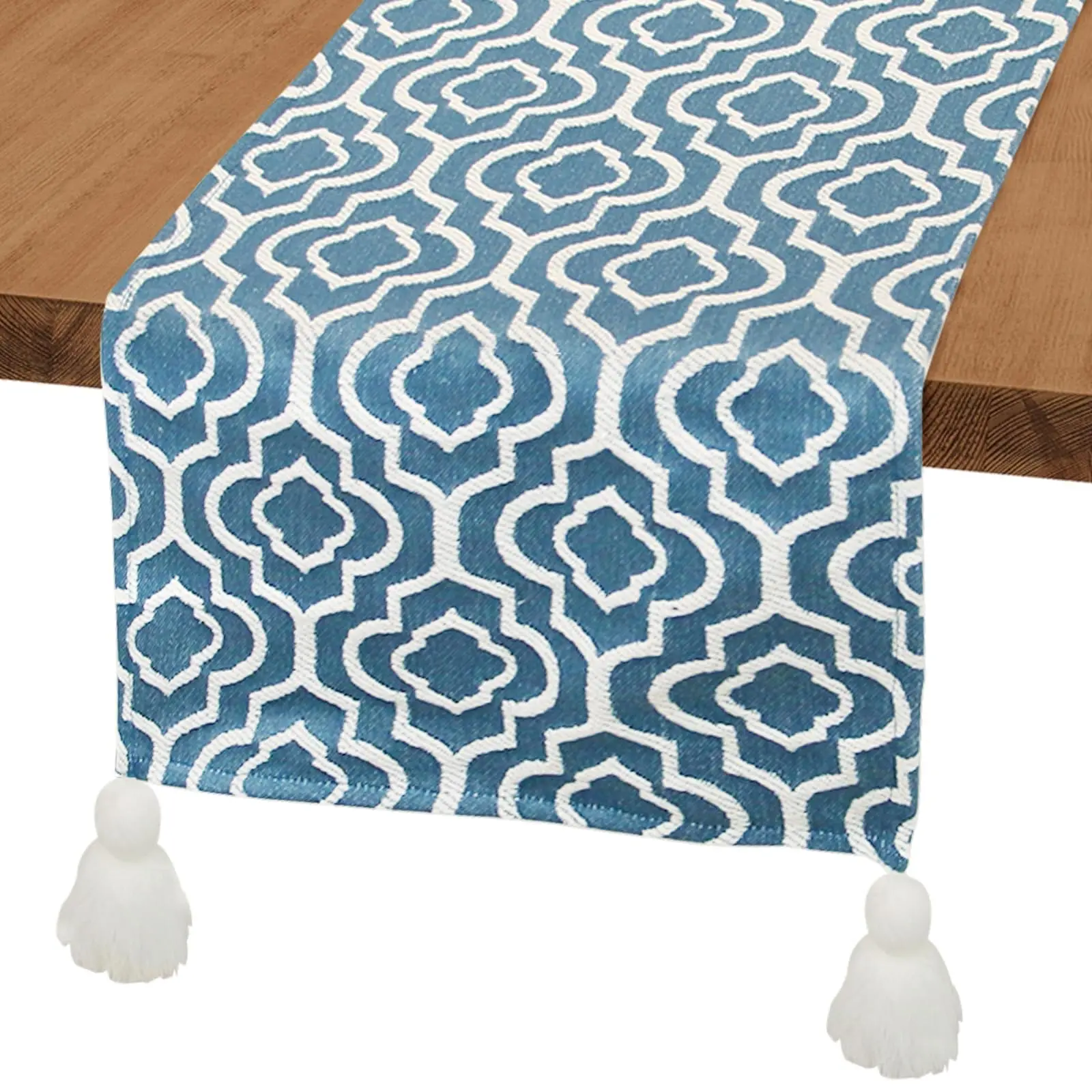 

Boho Table Runner for Home, Modern Scarf Decor, Quatrefoil with Tassels, Moroccan Design, Stylish Vintage for Dining Table Decor