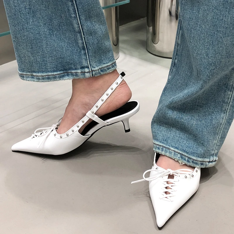 Pointed Toe Pumps Sandals Ladies High Heels Shoes Female Summer Shallow Fashion Lace Up New In Elegant Woman Heeled Shoes 2023