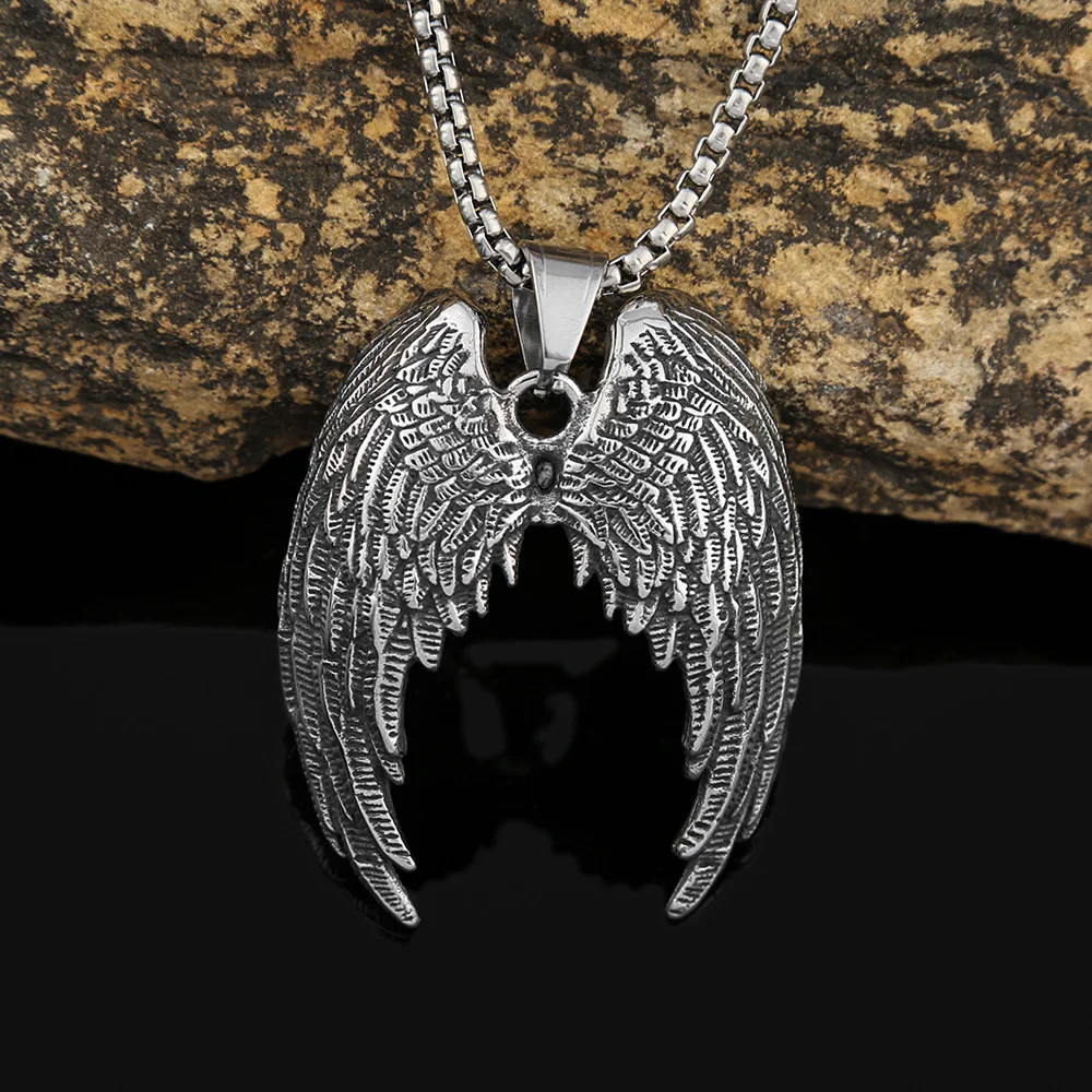 New Style Dominating Fashion Pendant Necklace Titanium Steel Angel Wings Pendant Men\'s Necklace Jewelry Wholesale
