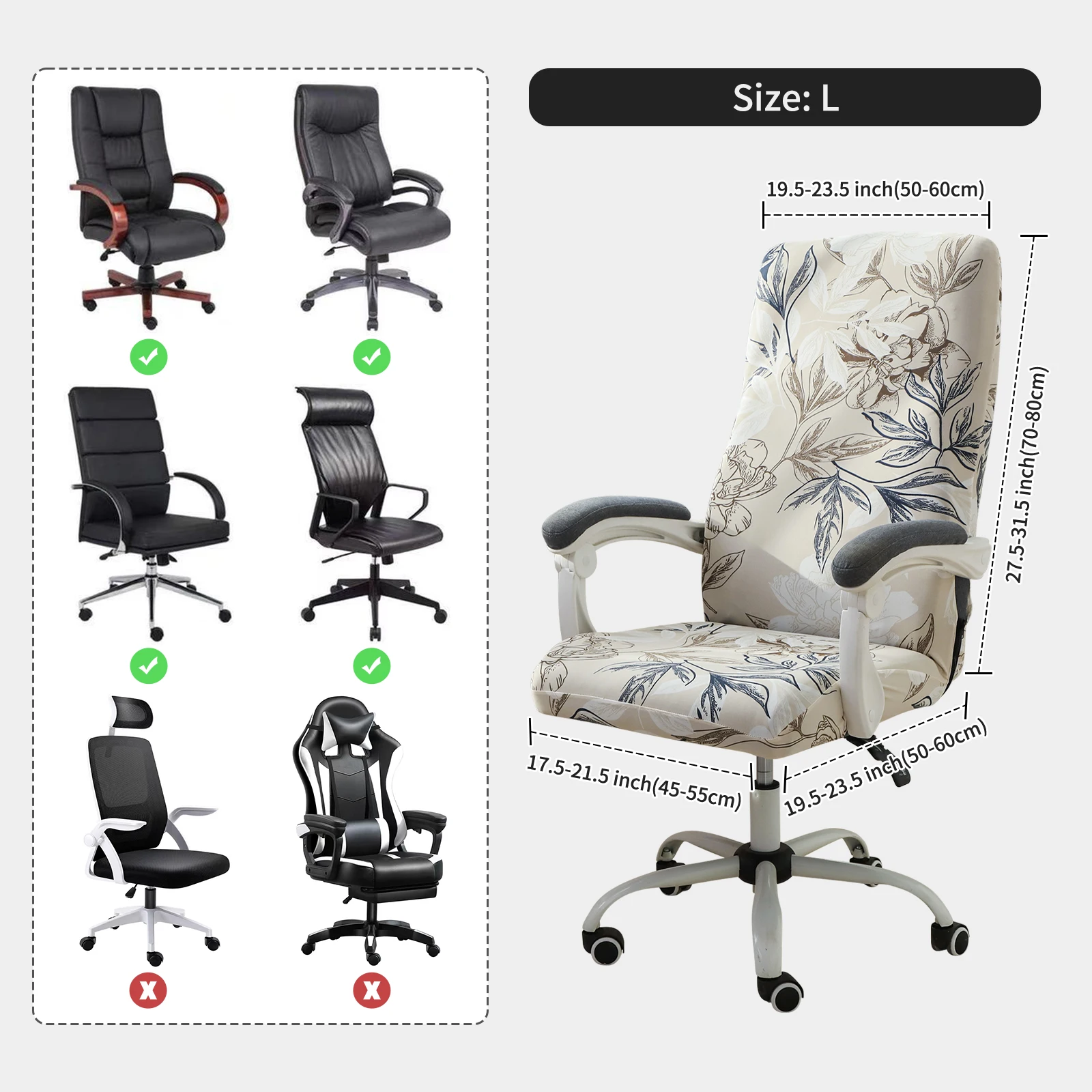 L Sizes Office Chair Cover 1 Piece Removable Stretchable Printed Computer Armchair Slipcover Dust Protector