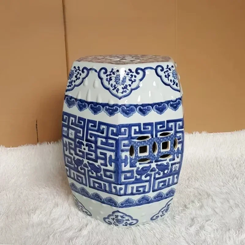 Chinese Hand-painted Blue and White Porcelain Stool, Antique Bathroom Stool, Home Hotel Ceramic Dressing Stool, Height 45cm