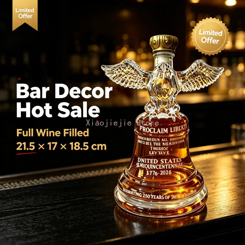 250th USA Independence Eagle Liberty Bell Glass Decanter Vintage Liquor Bottle Bar Display Collectible Gift