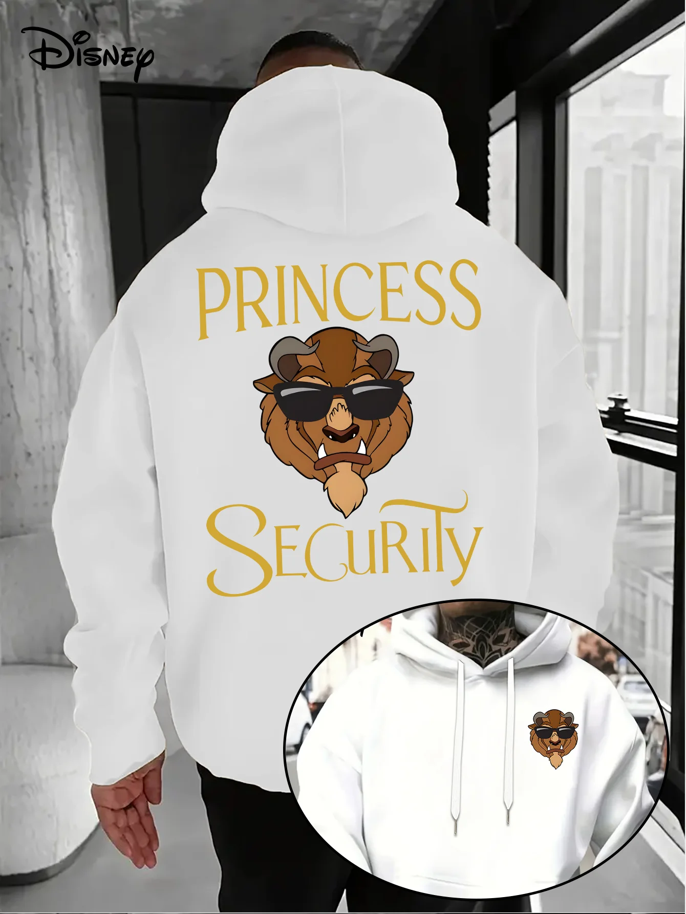 سترة ديزني سيمبا بيوتي آند ذا بيست بغطاء للرأس للخريف والشتاء كاجوال للجنسين، ملابس رياضية بقلنسوة كبيرة الحجم #3