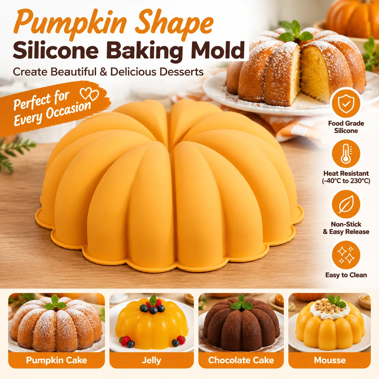 Pumpkin Silicone Mold 6 Cavity Halloween Cake Baking Pan Fondant Chocolate Soap Making Holiday Party Dessert DIY Decoration