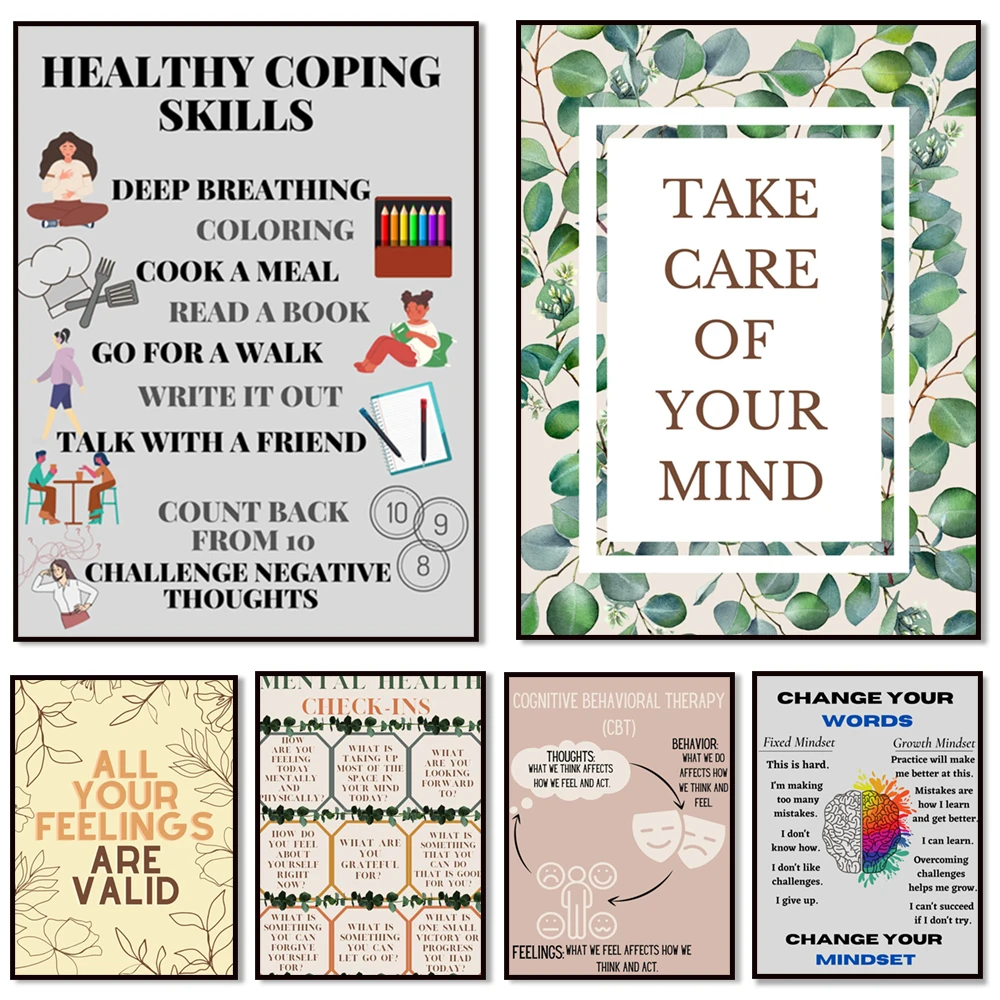 Happy hormones, CBT therapy, growth mindset, self love, take care of your heart, mental health therapy poster canvas print
