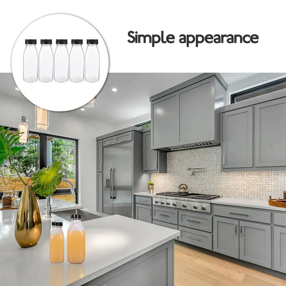 

5Pcs Transparent Glass Milk Juice Bottles Portable Beverage Containers Outdoor Multi-Purpose Juice Bottles