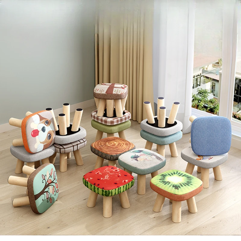 Small Stool Fashion Creative Shoes Changing Solid Wood Living Room Fabric Home Stable Non-Slip Washable Skin-Friendly Non-Fading