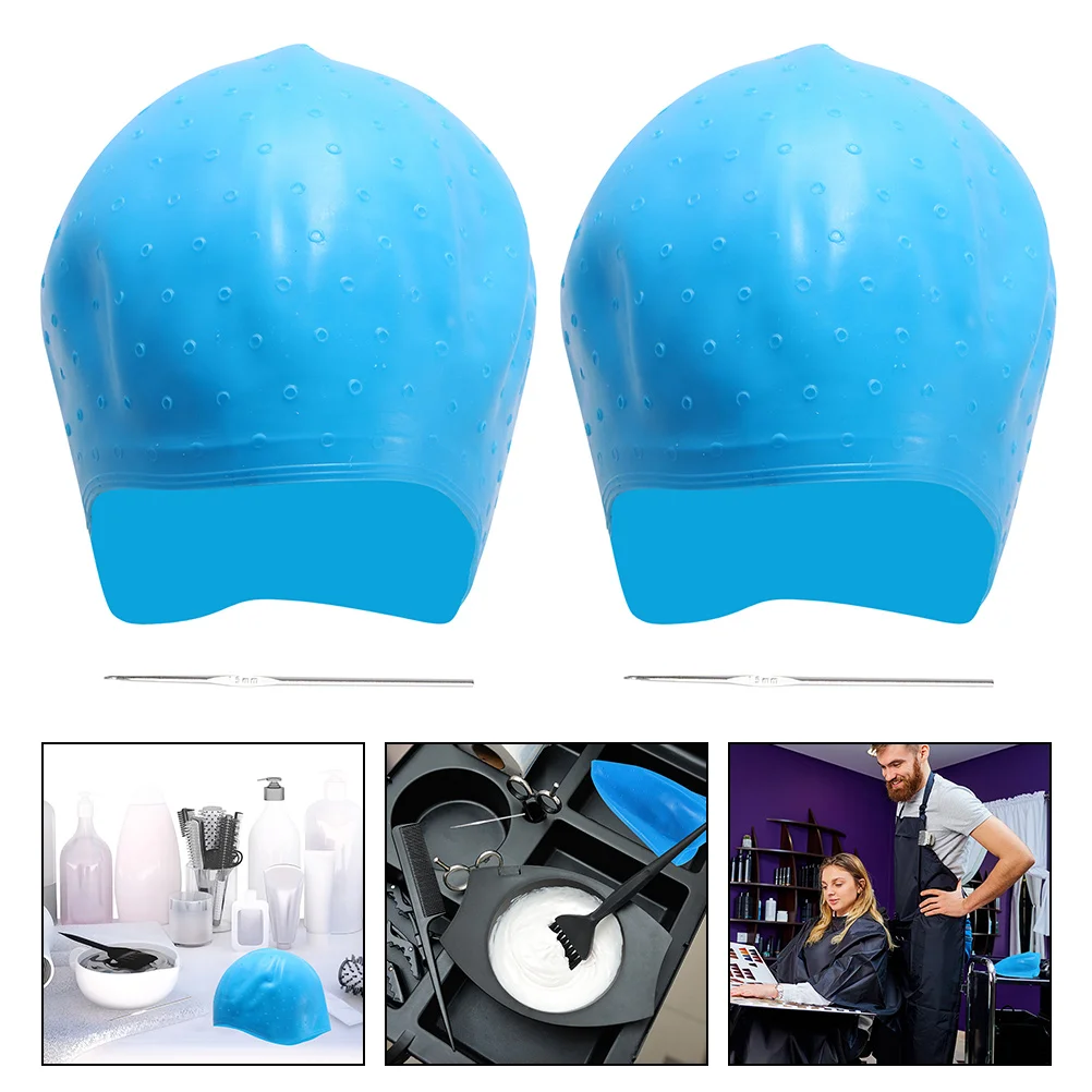 

2 Sets Highlighted Hat Head Cover Salon Hair Cap Processing Caps Has Color Highlighting Kit Dye