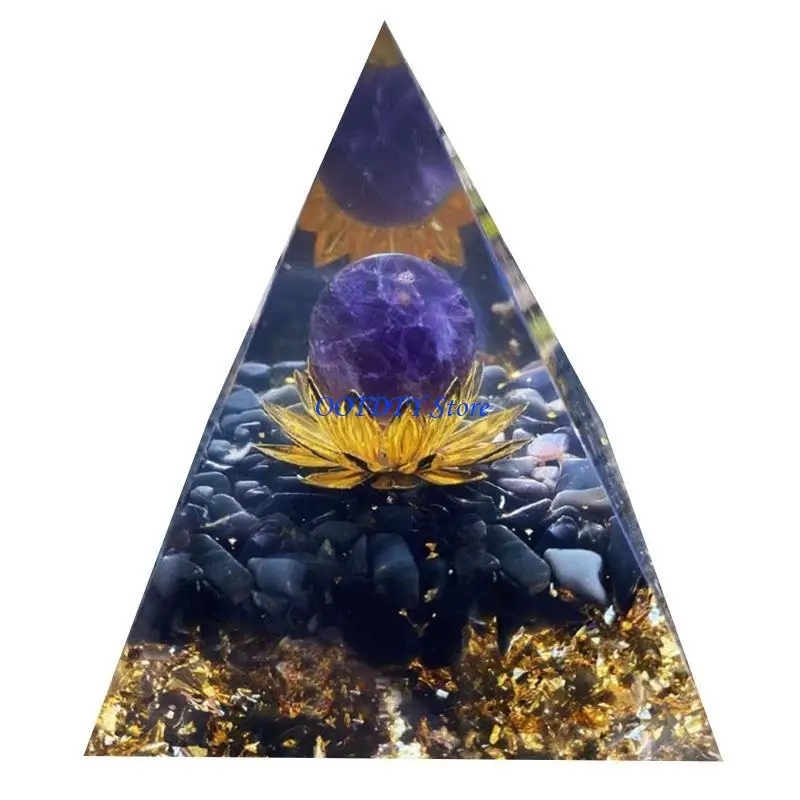 367A Natural Stones Crystal Orgonite Pyramid Amethyst Energy Generator for Meditation Stress Reduce & Healing