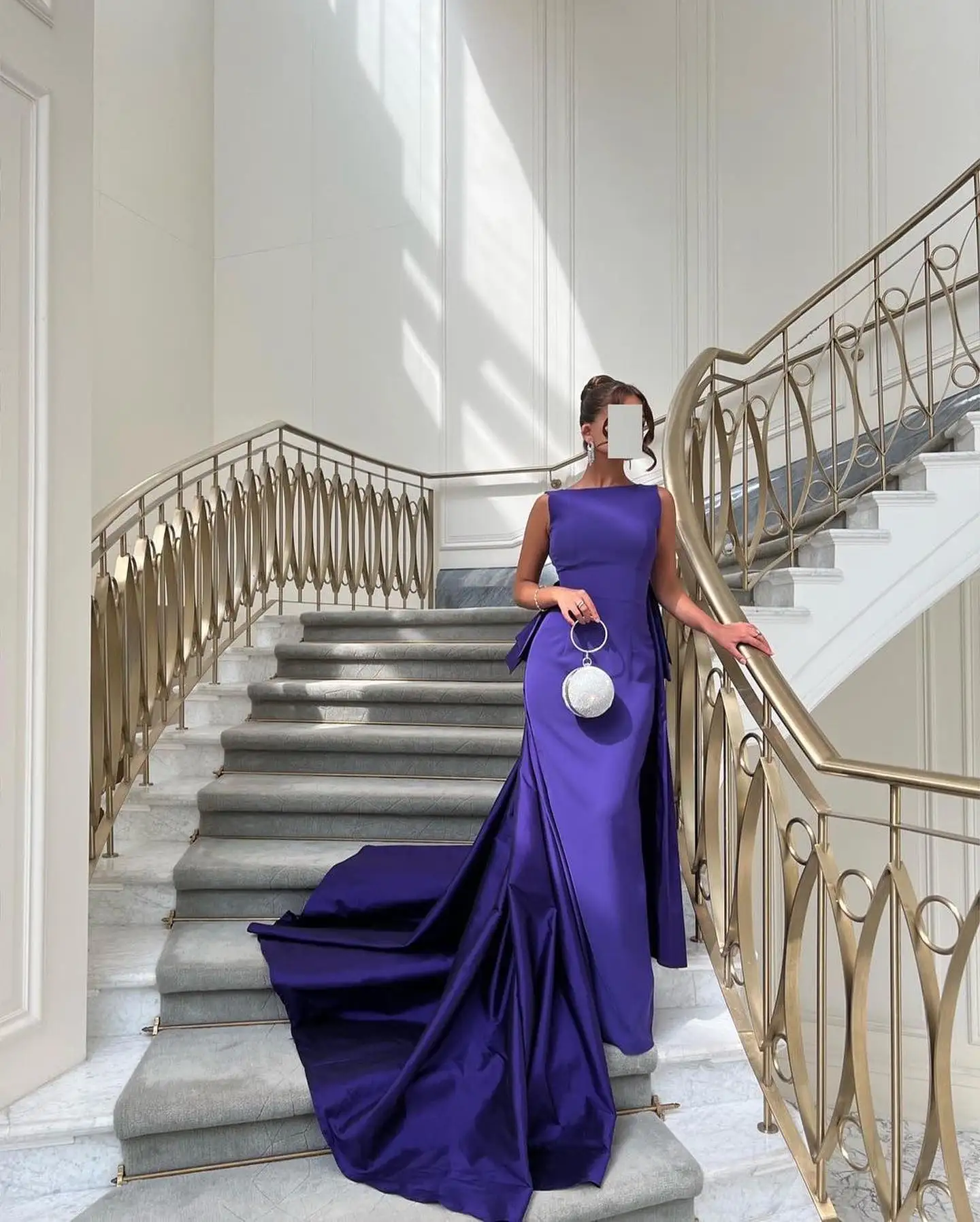 

Customized Temperament Satin Off The Shoulder Evening Dress Fashion Boat Neck Straight Sleeveless Backless Vestidos De