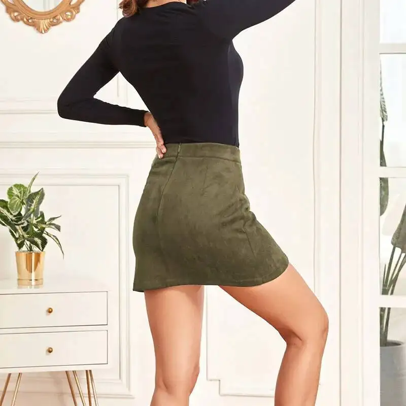 

Autumn Winter Suede Short Women Sexy Split Bodycon Mini Skirt Woman Vintage Streetwear Zipper High Waist A Line Skirts