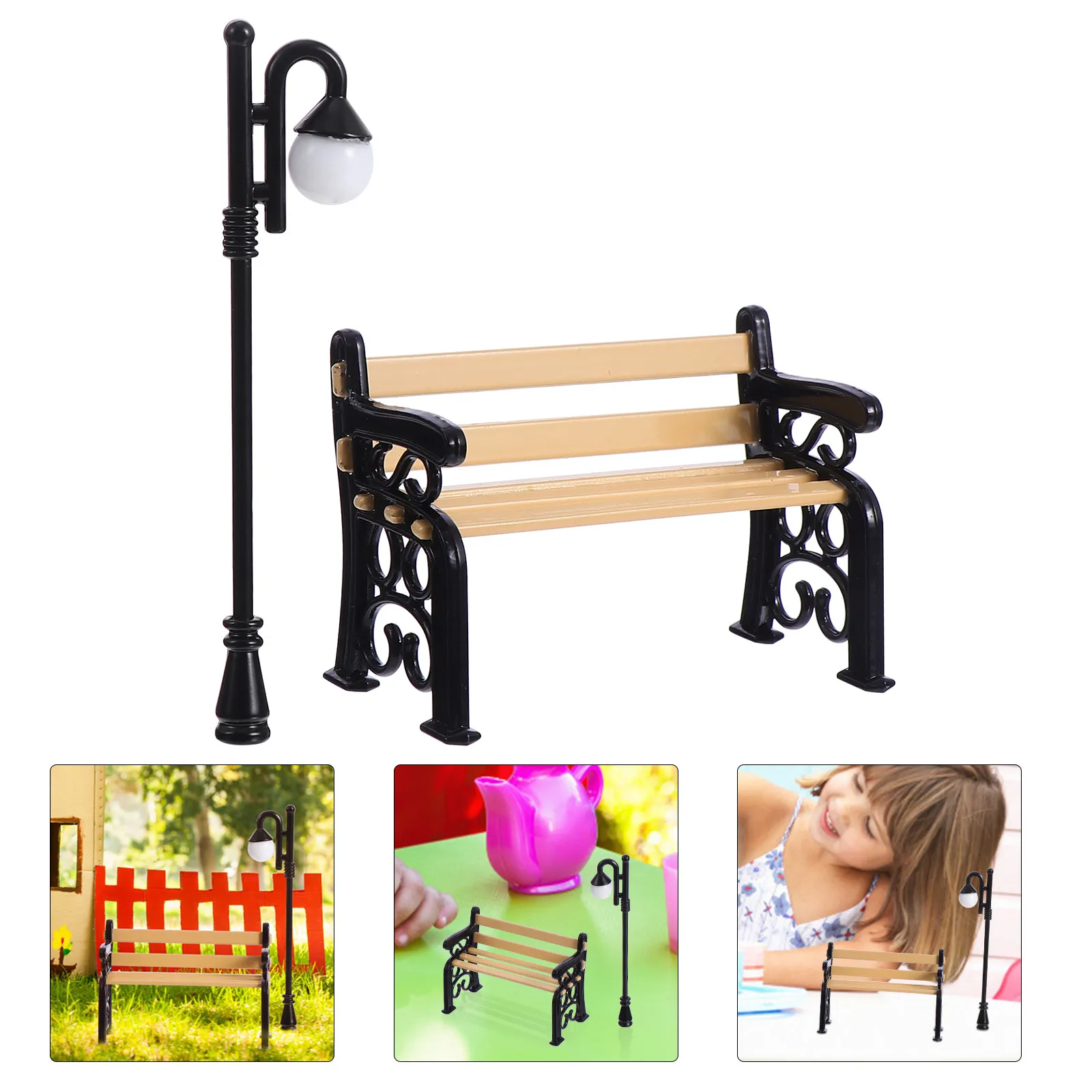 

2Pcs Miniature Long Chair Street Light Post Resin Metal Tiny Decor for Dollhouse Furniture Indoor Room Bedroom