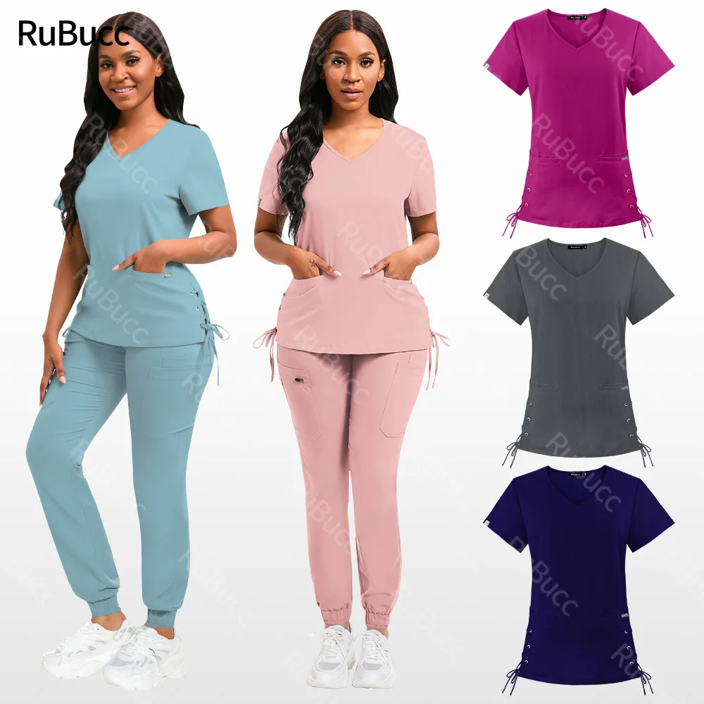 

Scrubs Uniforms Sets Anti Wrinkle Beauty Salon Workwear Medical Uniform V-neck Tops+pant Scrub Suit Nursing Scrubs Set for Women