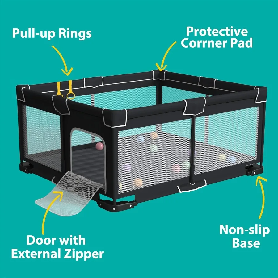 روضة أطفال قابلة للطي للأطفال الصغار مقاس 71 × 59 بوصة قلم لعب محمول قابل للطي مع مقودين داخليًا وخارجيًا #4