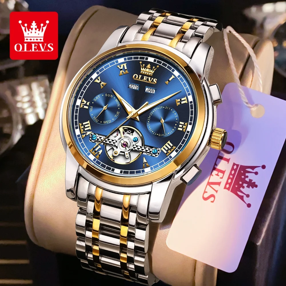

OLEVS 6607, оригинальные автоматические мужские часы, модные классические роскошные деловые механические наручные часы со скелетонизированным маховиком для мужчин