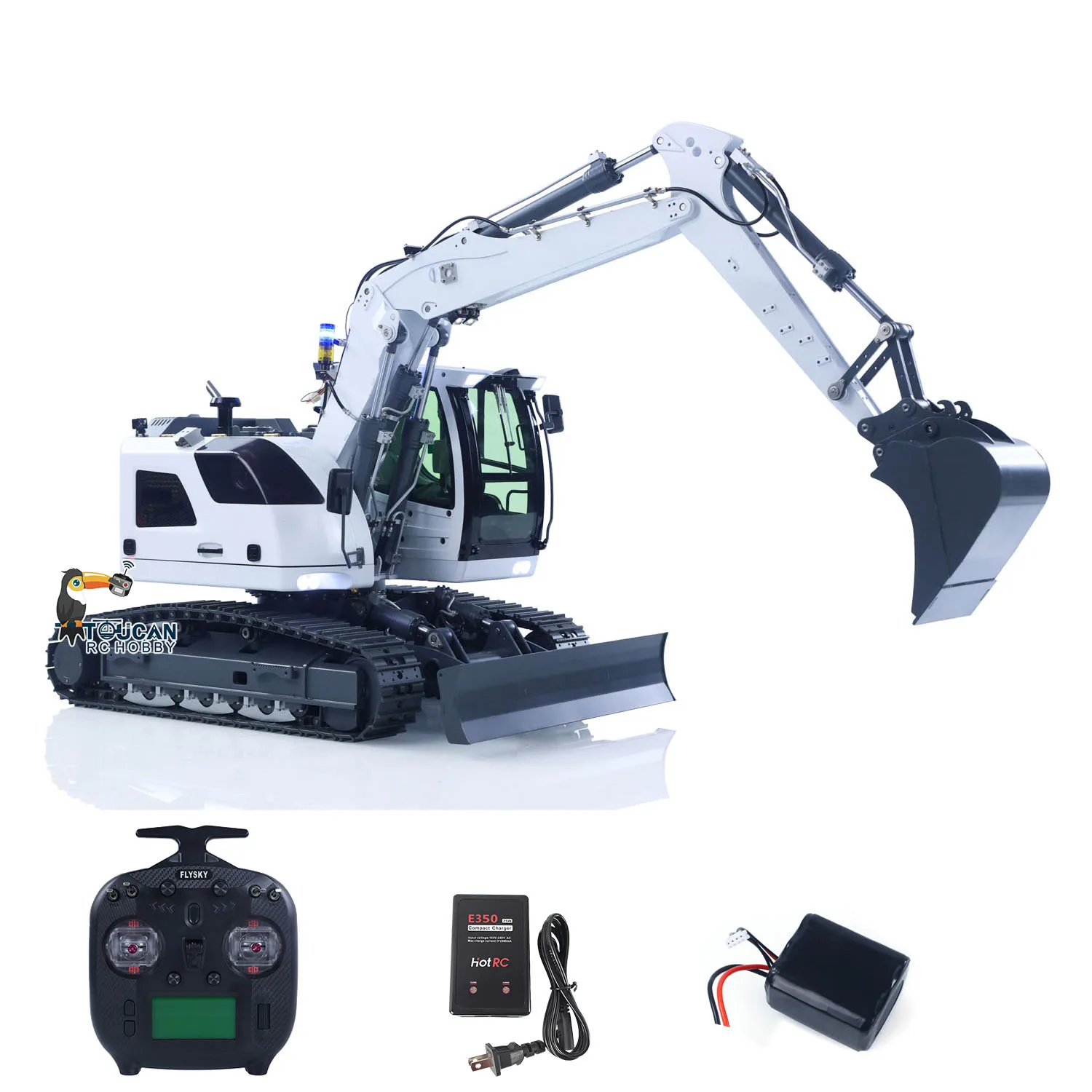 

LR914 1/14 Remote Control Digger RC Hydraulic Excavator Flysky ST8 Radio RTR Charger 5CH Valves Brushless Drive Motor Lights Toy