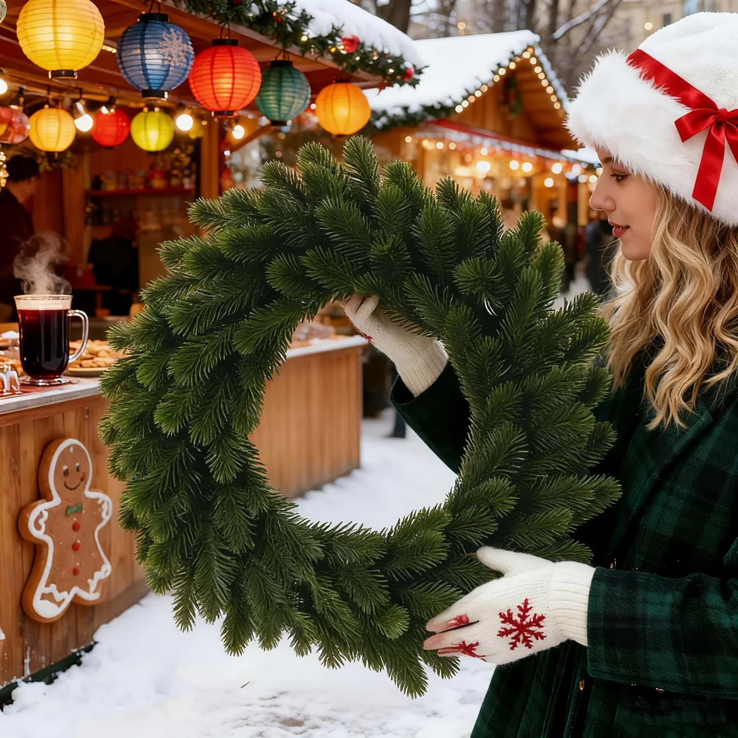 1 Pc Christmas Wreaths for Front Door Prelit Christmas Wreath Outdoor Xmas Decorations for Door Wall Window New Year DIY Gift