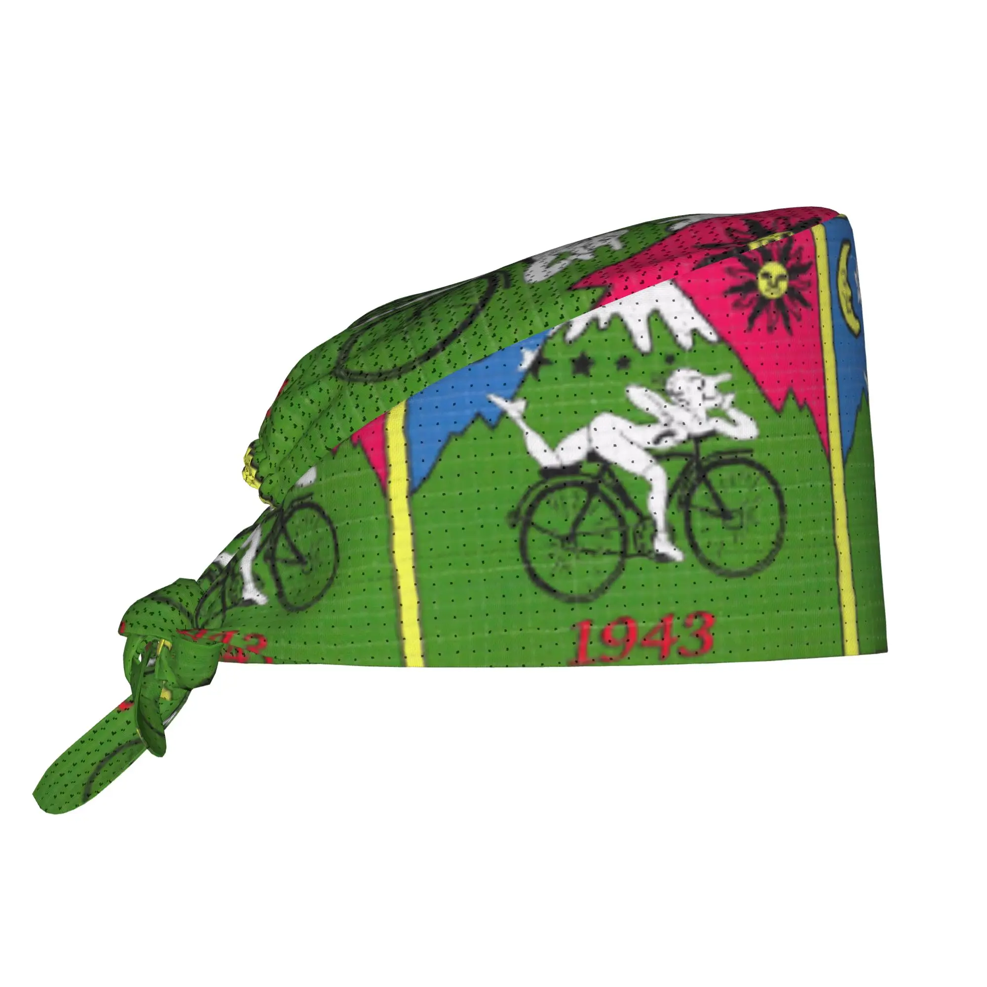 Custom Albert Hoffman LSD Bicycle Day Scrubs Cap Surgical Hats Men Women Acid Blotter Party Operator Hats Lab Works Hat