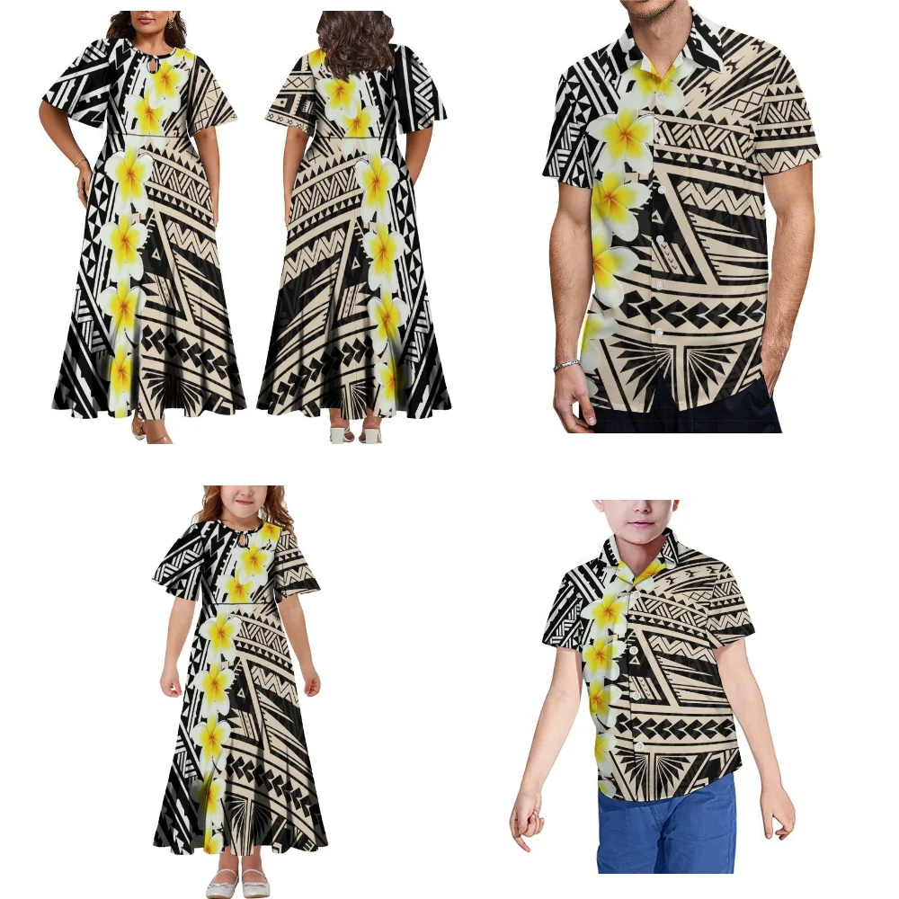 Samoa Tribal Print Polynesian Family Party Set Family Clothing Mother Daughter Dress Father Son Shirt Pacific Islands