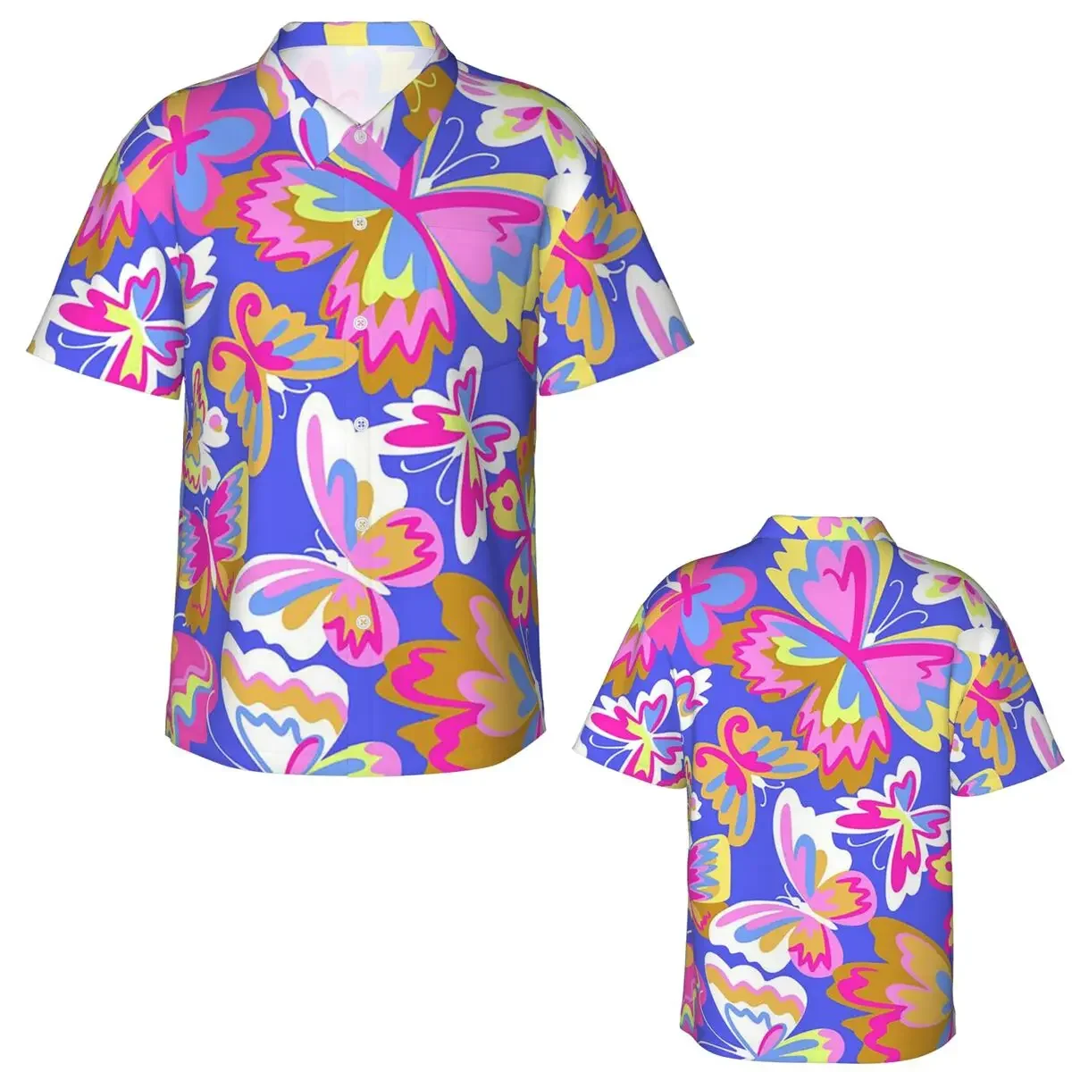 Colorful Butterfly Hawaiian Shirts Fashion Men Short Sleeve Shirt for Summer Beach Men's Button Tops