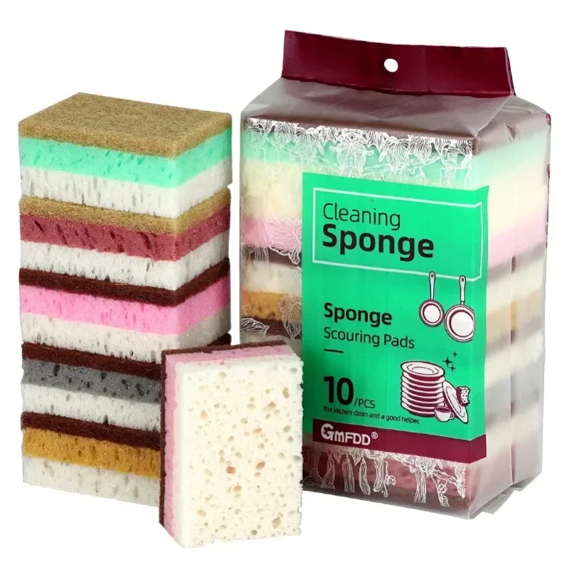 

3-10PCS Kitchen Dishwashing Sponge Multi-functional High Density Clean Rub Pot Rust Scouring Bathroom Cleaning Tools Household