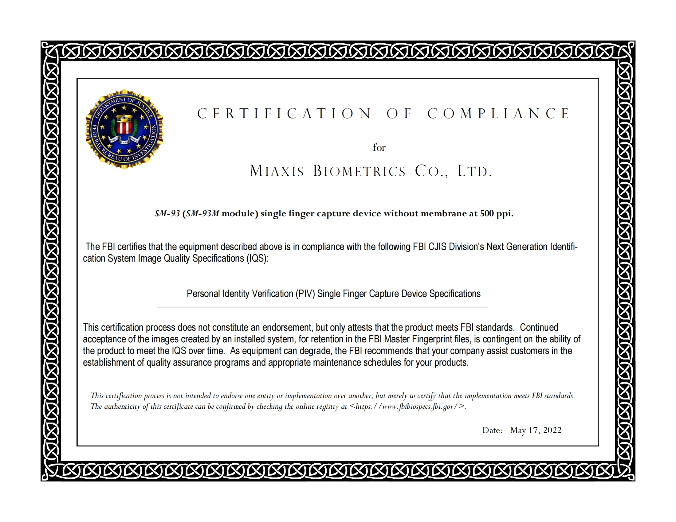 Linux/Android/Windows OS ISO 19794-4 FBI-PIV FAP30 وحدة استشعار بصمات الأصابع البصرية المعتمدة واجهة USB UART مع API