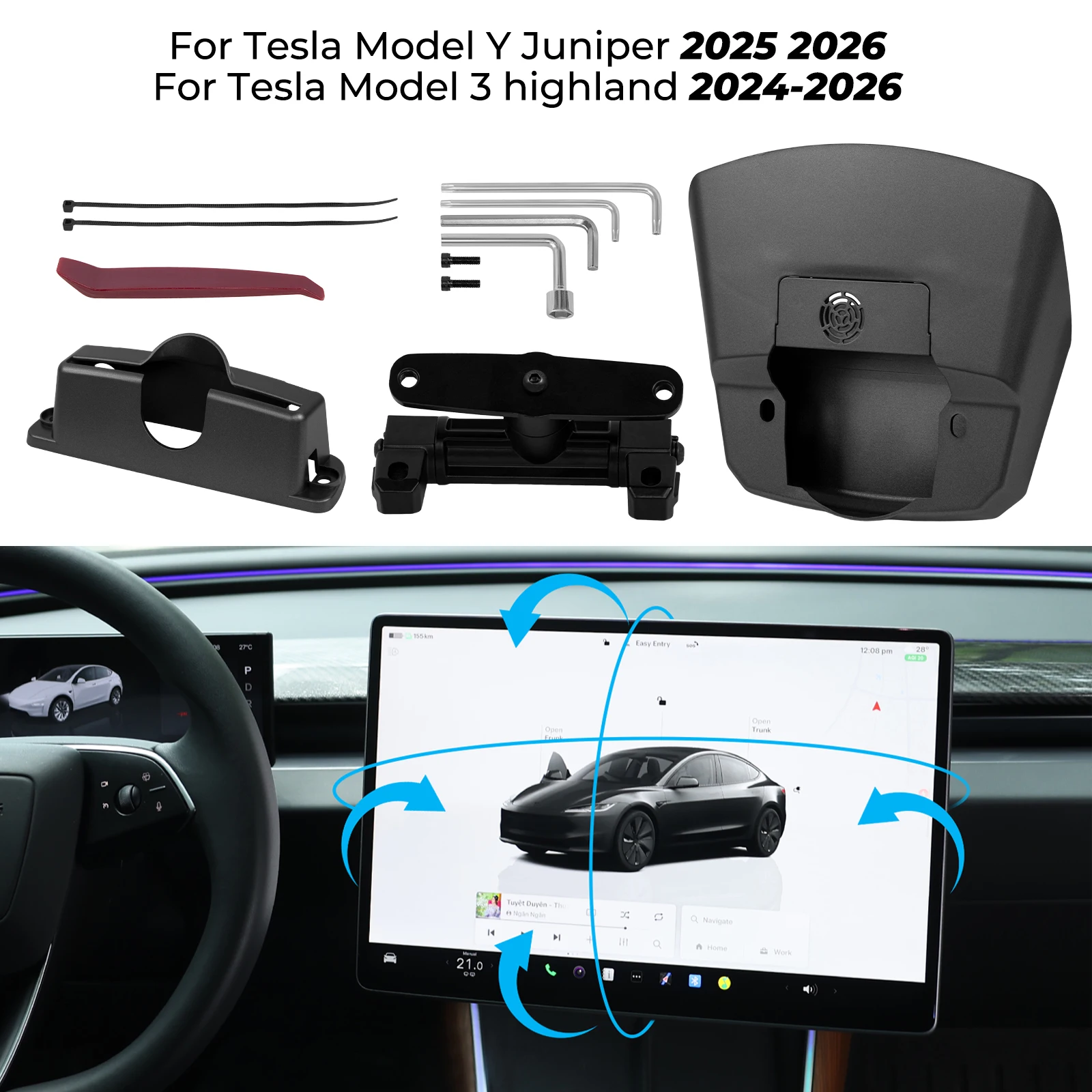 

For Tesla Model 3 Highland Swivel Mount For Tesla Model Y Juniper 2025 Car Central Control Screen Rotation Adjustment Bracket