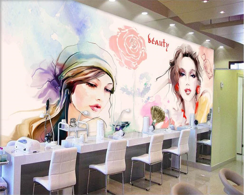 Customized products wallpaper watercolor beauty beauty shop nail shop living room TV backdrop clothing store home decoration 3d