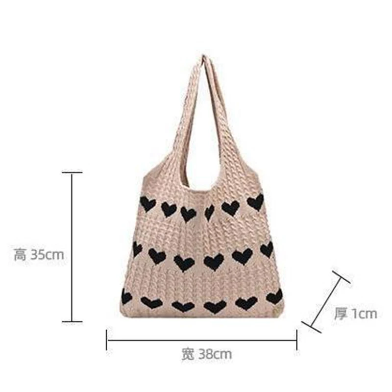 Nowa wełniana duża dzianinowa torba na ramię dla kobiet Vintage Cotton Cloth Girls Tote Shopper Duża torebka damska szydełkowa