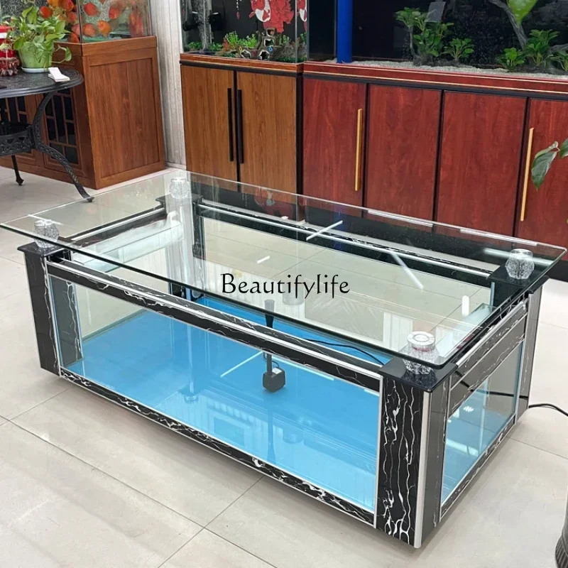 Change Water Rectangular Coffee Table Fish Tank Living Room Ecological Glass Aquarium