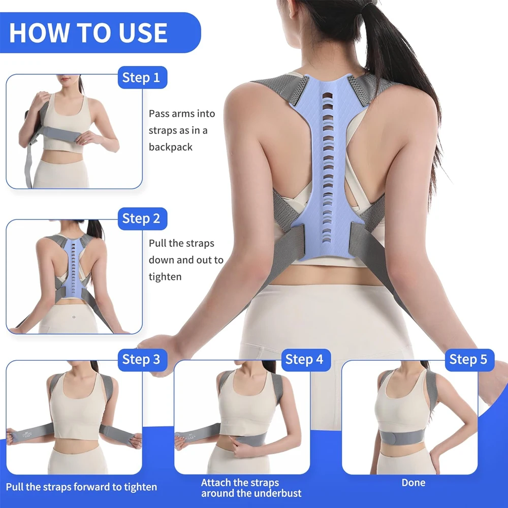 Posture Corrector for Women & Men,Back Brace Straightener with Adjustable Support for Upper Back,Neck,Shoulder - Scoliosis,Gray view 4