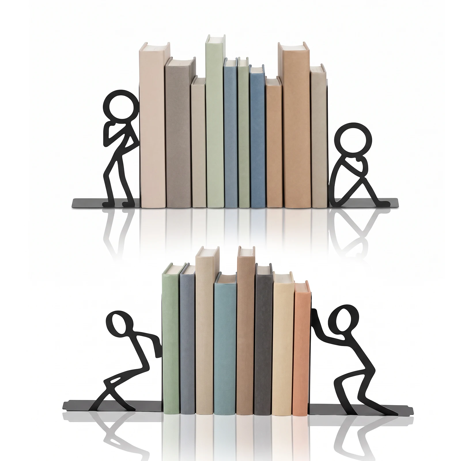 4Pcs Desktop Bookend Metal Decorative Bookshelf Creative Stick Figure Bookend Non-slip Document Organizer Books Storage Rack
