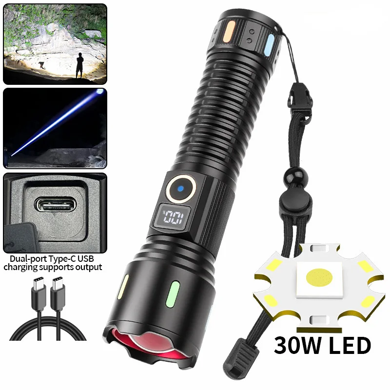 High Power LED Flashlight Rechargeable Torch Tactical Lantern Ultra Powerful Flashlight With USB Charging Outdoor