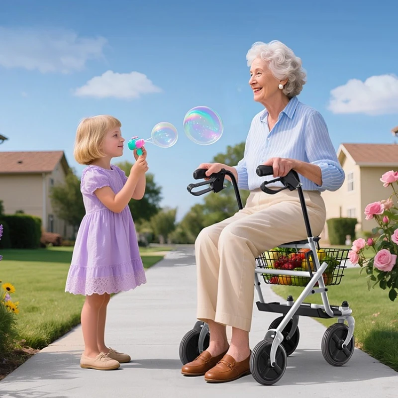 Height Adjustable Ergonomic Shopping Cart Rollator Walkers with Seat for Seniors, Foldable Terrain Rolling Walkers for Elderly