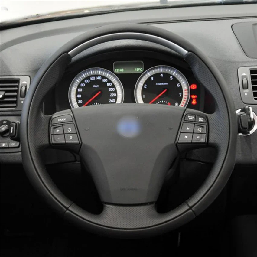 

DIY Hand-Stitched Non-slip Leather Steering Wheel Cover Wrap for Volvo C70 2008-2010 Interior Accessories