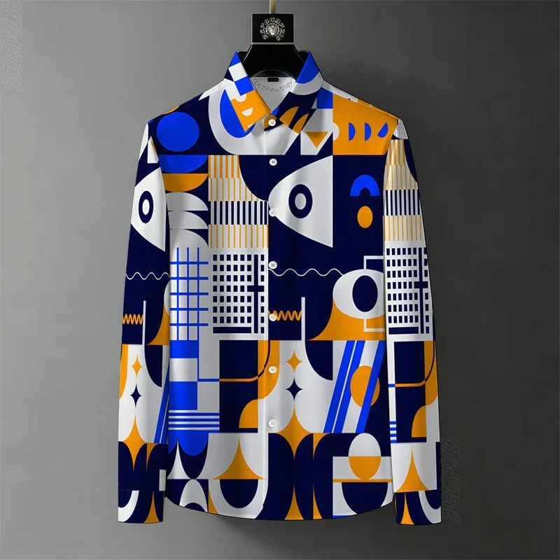 [Retro Baroque 3D Print] Men's long-sleeved shirt, light luxury contrasting color design, business casual and versatile top