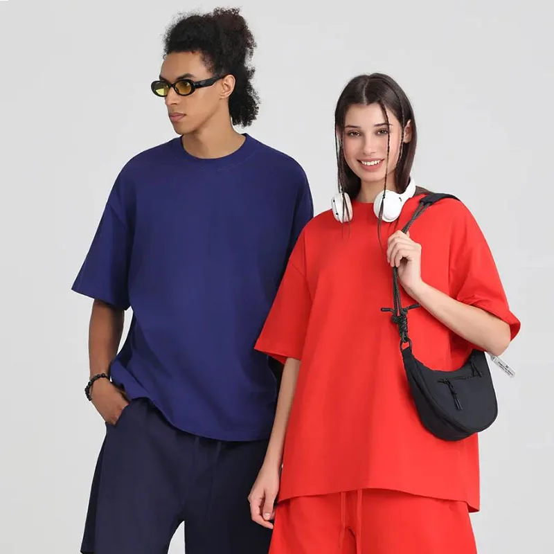 Custom Logo Summer Men Women 100% Pure Cotton Oversized Short Sleeve Tee Drop Shoulder Tops For Casual Holiday Outing