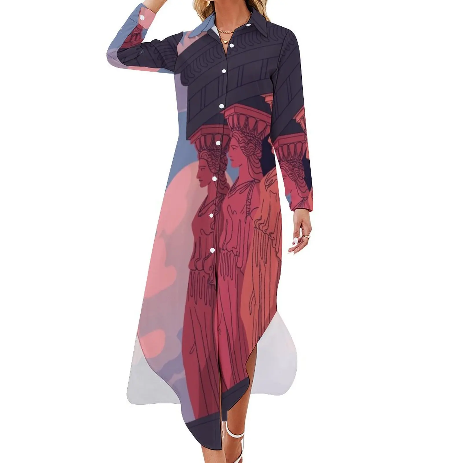 

Caryatids at Dusk Long Sleeved Shirt Dress women's clothing trend 2024 cute dress women's evening dress 2024 Women's summer suit