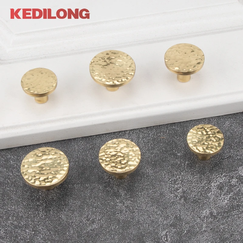 KEDLO Vintage Solid Brass Hammer Knob Nordic Modern Simple Cabinet Door Drawer Cabinet Circular Handle Gold Handle