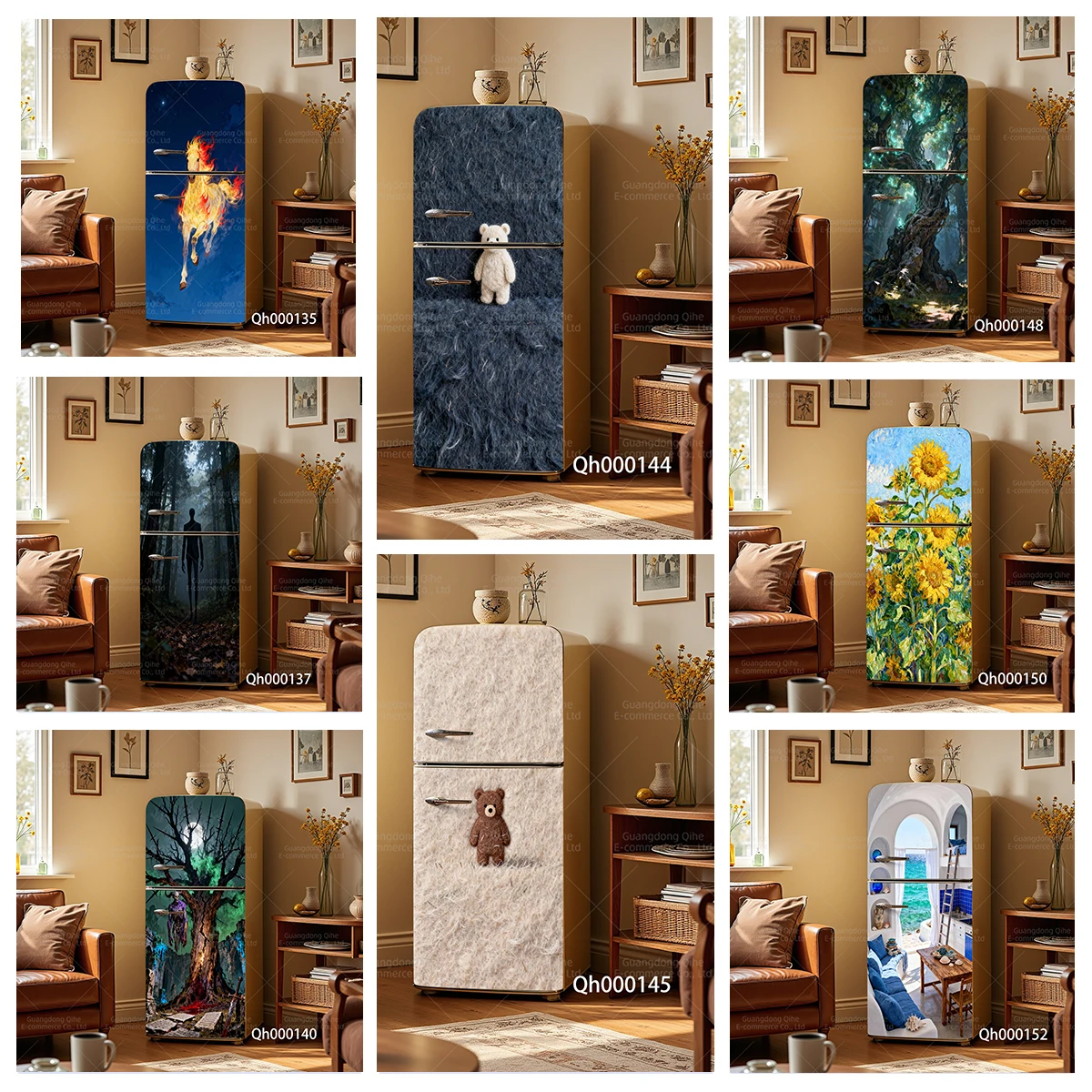 

Bright Flowers, Fiery Horses & Magic Ancient Tree PVC Fridge Stickers - Waterproof Wear-Resistant Home Decor