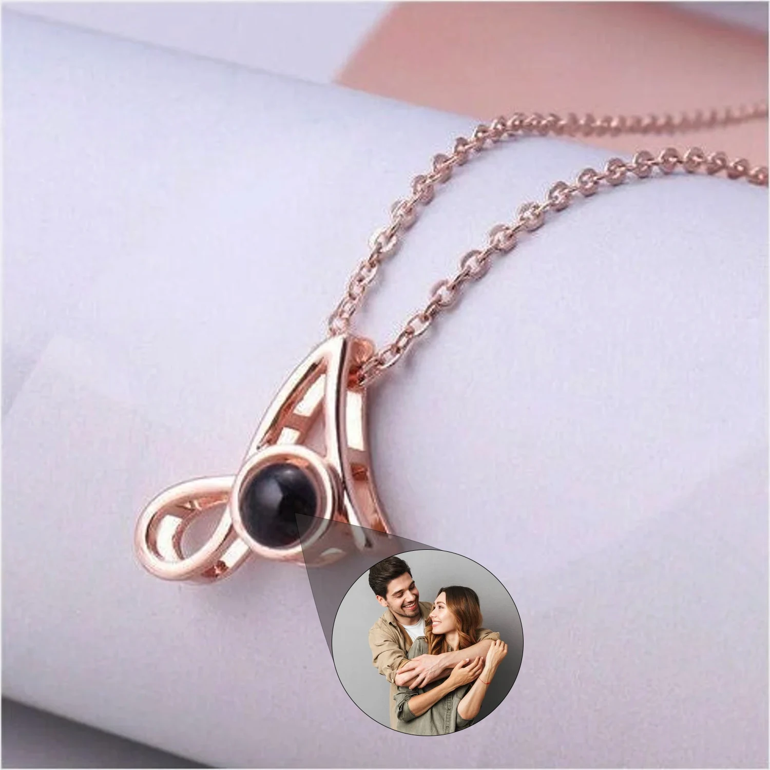 

Initial Letter Projection Photo Necklace 26 Letter Necklace Pet Memorial Chain Anniversary Gift Christmas Jewelry Gift For Women