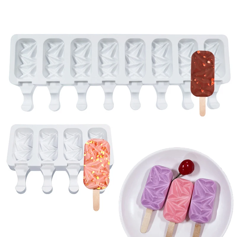 4 Cells or 8 Cells Surface Rhombus Texture Popsicle Mold Silicone Ice Cream Mold Summer Dessert Ice Cube Tray Iced Juice Mould