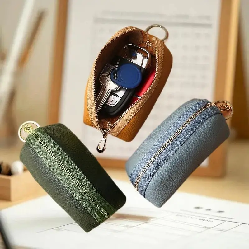 PU Leather Car Key Case Zipper Pouch For Men Women Housekeeping Key Cover Card Holder Wallet Storage Bag