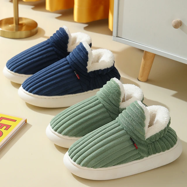 Winter Men s Non slip Cotton Shoes Women s High top Solid Color Plush Warm Home Shoes Comfortable Flats Zapatillas De Invierno AliExpress