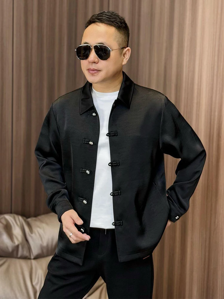 

Chinese Style Luxury Lapel Button Men's Jacket Spring Trendy Casual Top Fashion High-End Black Outerwear Standard Fit Long Sl...