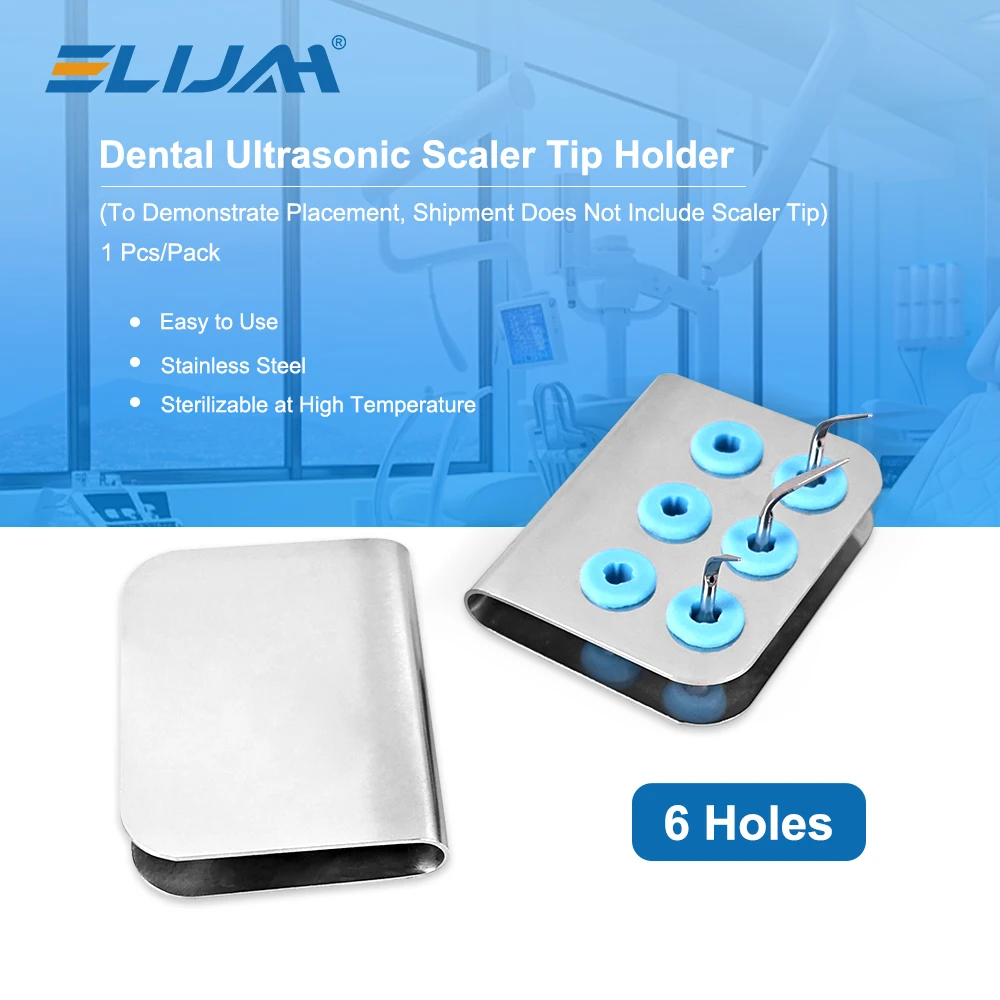 ELIJAH Dental Ultrasonic Scaler Tip Holder Bur Drill 6 Holes Holder Block Organizer Autoclave Sterilizer Case Disinfection Box