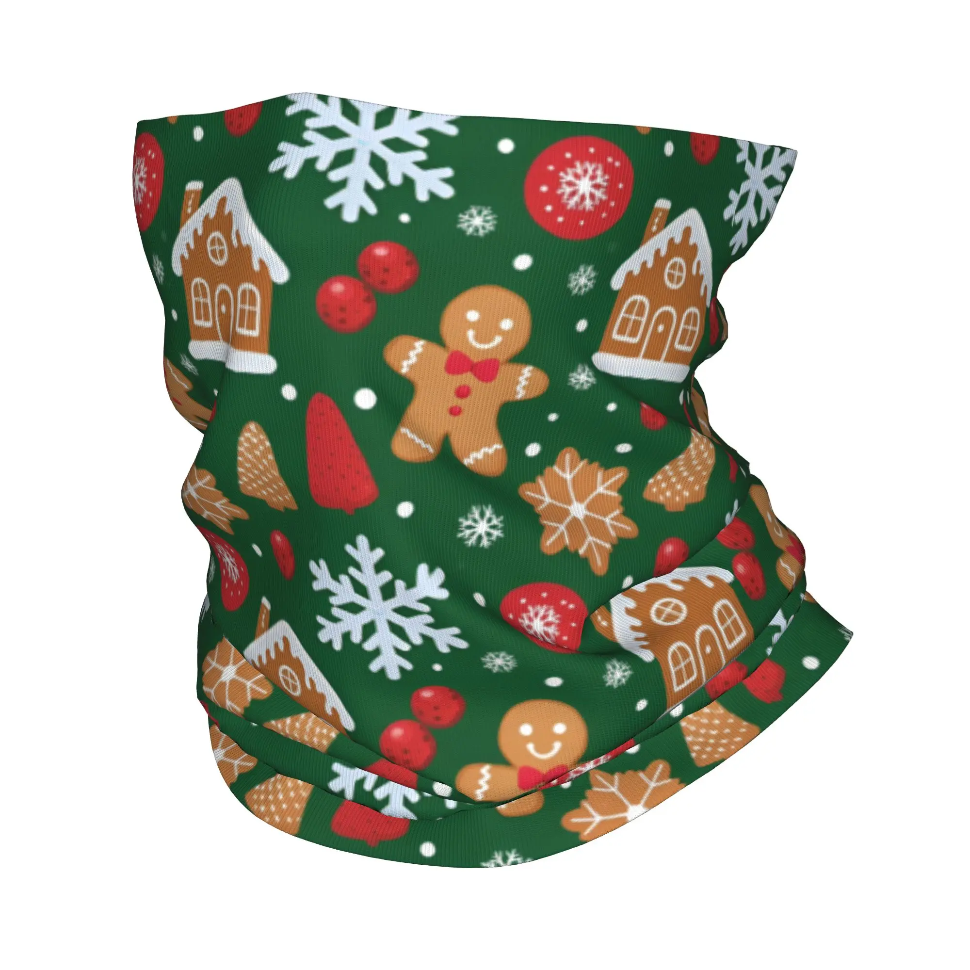 Custom Christmas Reindeer Snowflake Gingerbread Man Neck Gaiter Men Women UV Face Shield Winter  Bandana Scarf for Hiking